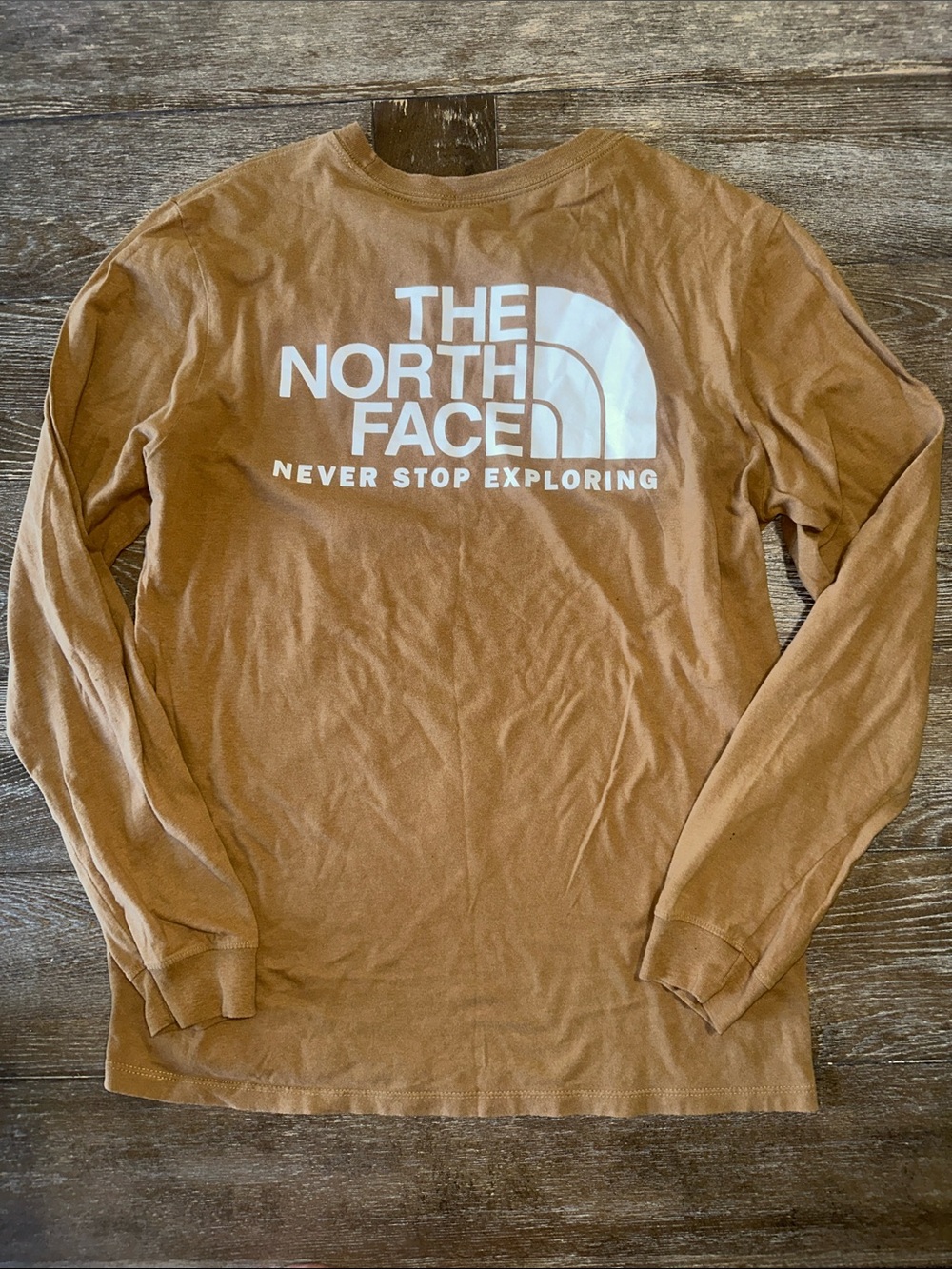 The North Face Long Sleeve Graphic Tee Tan Brown Crew Neck Shirt Men’s Medium